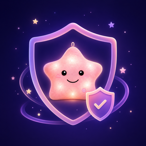 Glowshie Shipping Protection icon featuring a glowing star inside a protective shield for lost, stolen, or damaged parcels.